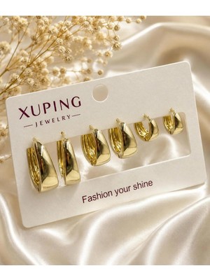 Xuping Jewelry 14K Altın Kaplama Xuping Damgalı Çoklu Halka Küpe Seti Antialerjik Çelik Kadın Küpe