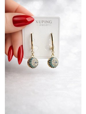 Xuping Jewelry 14K Rengi Zirkon Taşlı Nazar Boncuklu Çelik Küpe