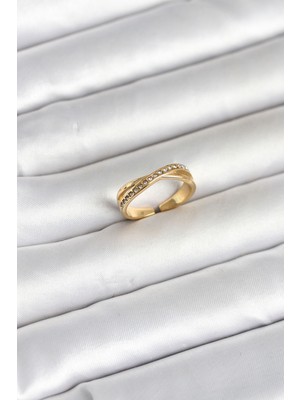 Efnaz Style 316L Çelik Gold Renk Zirkon Taşlı Kadın Yüzük