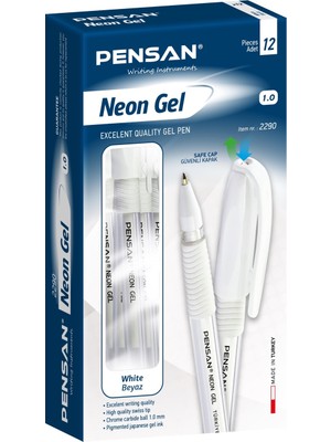Mbb E-Ticaret Pensan 2290 Neon Jel Kalem 1.0mm Beyaz 12'li *50