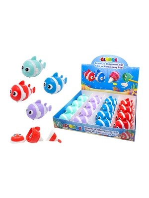 Mbb E-Ticaret Globox 3821 Silgi ve Kalemtıraş Seti 16'lı(Balık)
