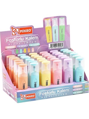 Mbb E-Ticaret Mikro MK-605-P Pastel Renkli Fosforlu Kalem 36'lı *16