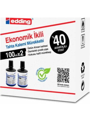 mbb e-ticaret edding lm-1199k201 siyah tahta kalemi mürekkebi 2 li (%40 avantajlı )