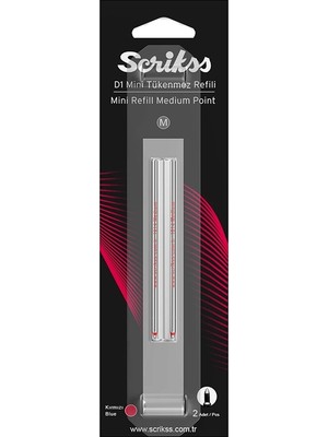 Mbb E-Ticaret Scrikss D1 Tükenmez Kısa Refil Kırmızı 2 Li Blister-(***12 Adet***)