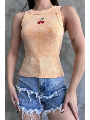 New Boudoir Nakışlı Turuncu Yıkamalı Kaşkorse Body