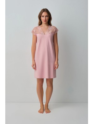 Suwen Pink Monica Lace Short Nightgown