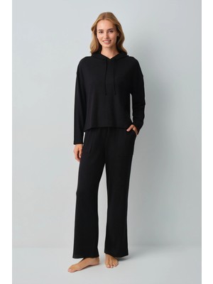 Suwen Black Comfort Hooded Pajama Set