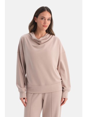 Dagi Latte Draped Neck Sweatshirt