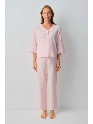Suwen Pink Cindy Cotton Maternity Postpartum Shirt Collar Pajama Set