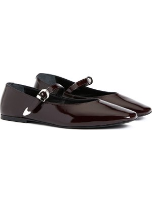Divarese Dıvarese Burgundy Square Toe Women's Leather Ballet Flats