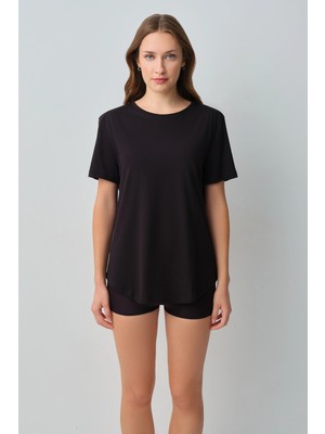 Suwen Black Comfy Modal T-Shirt