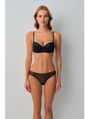 Suwen Black Private Lace Underwire Half Padded Bra