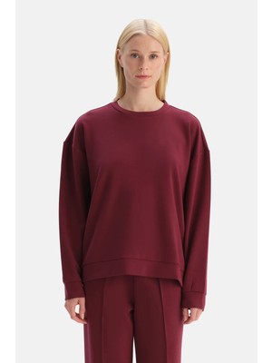 Dagi Burgundy Side Snap Detail Sweatshirt