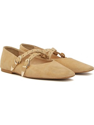 Network Camel Buckle Detail Suede Ballet Flats