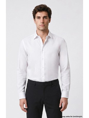 Network White Slim Fit Cotton Satin Shirt