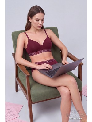 Suwen Burgundy New Chapter Back To College Campus Cotton Wireless Bralette Bra