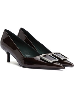 George Hogg Brown Buckle Detail Patent Heels
