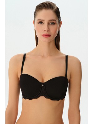 Suwen Black Linda Lace Strapless Full Support Underwire Bra