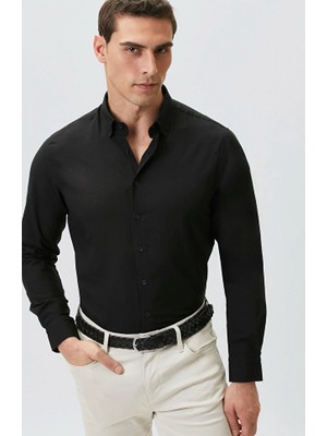 Network Slim Fit Black Cotton Shirt