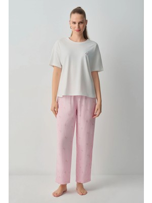 Suwen Pink Striped Jade Cotton Pajama Set