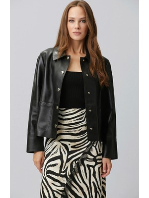 Network Black Snap Closure Leather Jacket