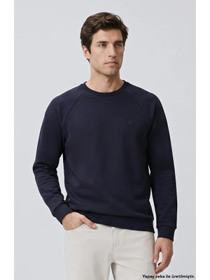 Network Navy Crew Neck Basic Sweatshirt
