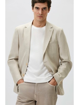 Network Slim Fit Beige Mono Lapel Jacquard Woven Blazer