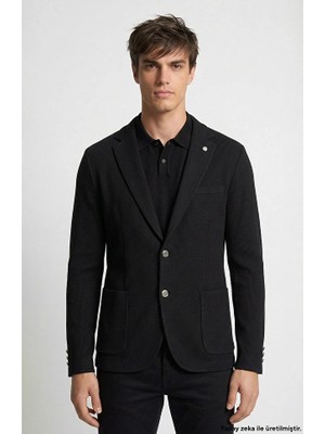 Network Black Slim Fit Embossed Pattern Knit Blazer