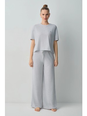 Suwen Grey Melange Casual Cotton Pajama Set