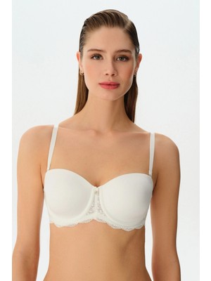 Suwen Ecru Linda Lace Strapless Shaping Underwired Bra