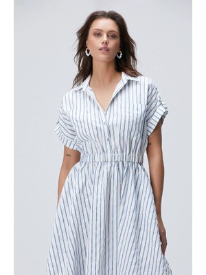 Network Blue And White Striped Midi Dress