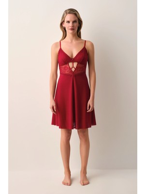 Suwen Burgundy Passion Lace Short Nightgown
