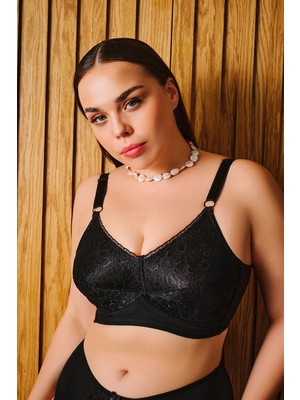 Suwen Black Miranda Lace Minimizer Wireless Bra