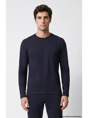 Network Navy Long Sleeve Basic T-Shirt