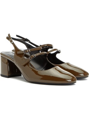 Divarese Dıvarese Khaki Women's Heeled Patent Leather Mary Jane Shoes