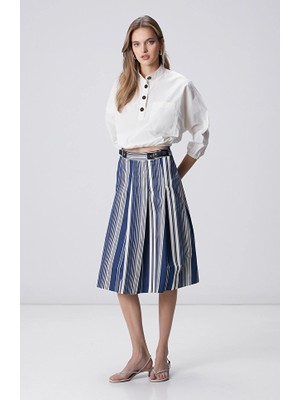 Network Navy White Striped Skirt