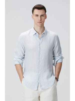 Network Blue And White Linen Shirt