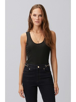 Network Black Thin Strap Foil Print Ribbed Tank Top