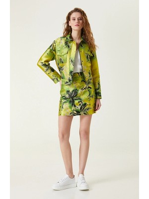 Network Green Jacquard Patterned Mini Skirt