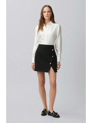Network Black Button Detailed Mini Skirt