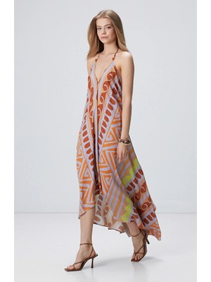 Network Multicolor Patterned Midi Dress