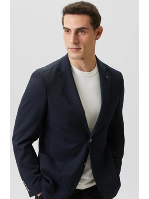 Network Navy Notch Lapel Jacquard Knit Jacket