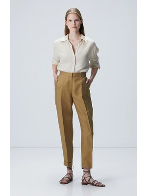 Network Limited Olive Green Linen Blend Trousers