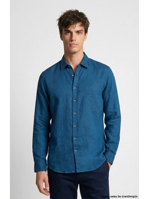 Network Petrol Blue Linen Shirt