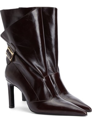 Divarese Dıvarese Burgundy Buckle Detail Women's Leather Boots