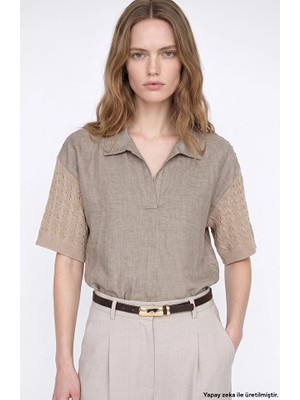 Network Limited Mink Linen Trim Detail Blouse