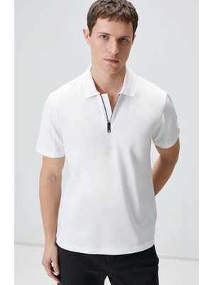 Network White Polo Collar Injection Print T-Shirt