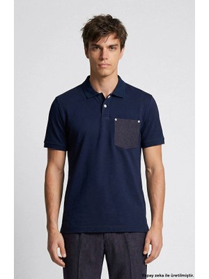 Network N-Tech Navy Polo Collar Denim Detail T-Shirt