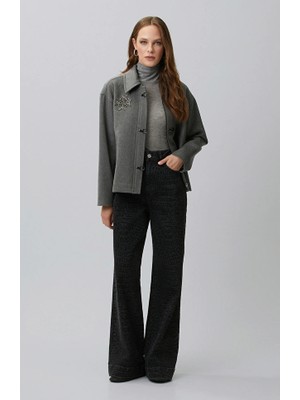 Network Black Wide Leg Croco Pattern Denim Trousers