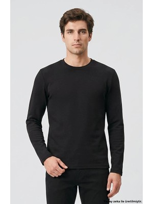 Network Black Basic Crew Neck Long Sleeve Cotton T-Shirt